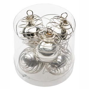 Silver Spiral Baubles, Box of Six
