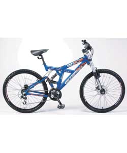26in wheel alloy frame full suspension ATB featuring 4 bar linkage frame for extra plush suspension