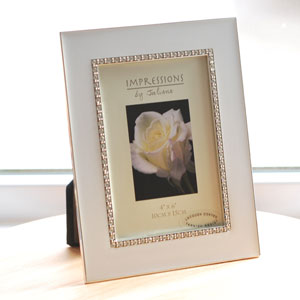 Unbranded Silverplated White Gloss and Crystal 4 x 6 Photo