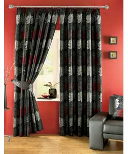 Unbranded Sinclair Jacquard Red and Black Curtains 66 x 72in