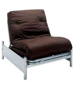 Tubular silver coloured metal frame.Converts easily into a 2ft 6in single bed.100% cotton mattress