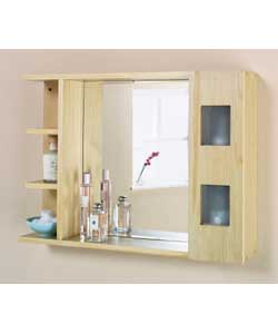 Single Mirror Cabinet with Open Shelving - Pine Finish