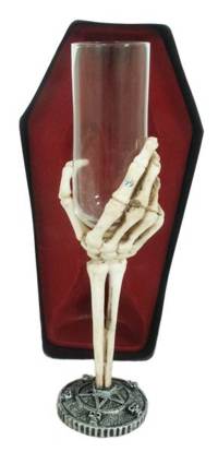 Skeleton Hand Champagne Flute in Coffin