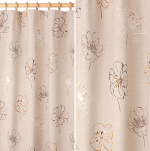 Sketched Flower Pencil Pleat Curtains- Coffee- W182 x Drop 136cm