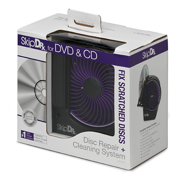 SkipDr for DVD or CD is the only Disc Repair + Cleaning System designed to repair and clean DVD or CD discs. The patented FlexiWheel with its unique microfrictional surface repairs a thin protective layer on the DVD or C...