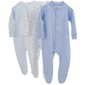 Sleepsuits, Blue, Tiny, Pack of 3
