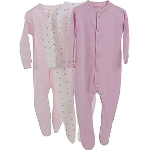 Sleepsuits, Pink, 9-12 Months, Pack of 3