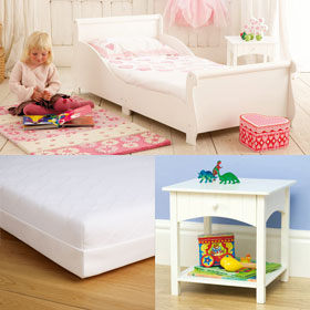Unbranded Sleigh Toddler Bed and Bedside Table, with Pelynt Ventiflow Mattress - SAVE andpound;15
