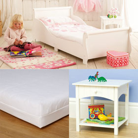 Unbranded Sleigh Toddler Bed and Bedside Table, with Polzeath Ventiflow Mattress - SAVE andpound;15