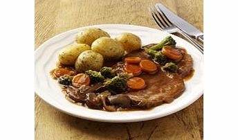 Unbranded Sliced Beef in a Red Wine Sauce