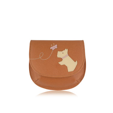 This dinky pouch has a flapover top that is decorated with an adorable applique design of Radley pla