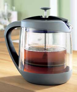 Unique hot teapot with cafetiere style plunger to create a perfect cup of tea.Twin walled design