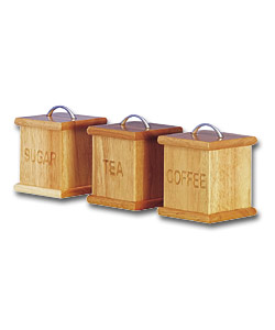 Set of 3 Chrome and Solid Wood Storage Jars.