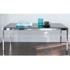 Oblong black glass and chrome coffee table with toughened safety glass. Measures: 110W x 65D x 45H c