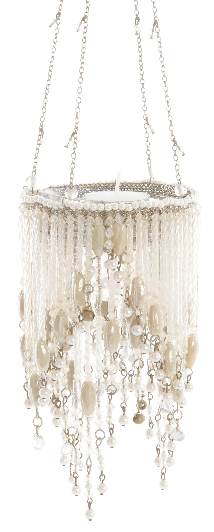 An exquisite, dangling miniature chandelier to hold tea lights and twinkle the night away in sparkly