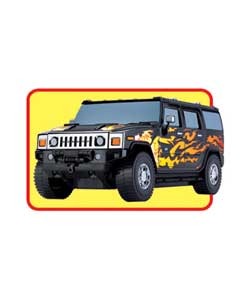 This huge off road Hummer folds out into a cool playset featuring ramps, roadways and buildings,