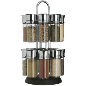 Keep all your important herbs and spices close to hand with this revolving chrome spice rack. Each g
