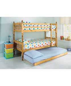 Spindle Single Pine Bunk Bed with Trundle - Firm Mattresses