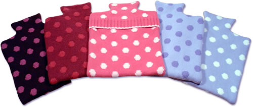 Pretty spotty design hot water bottle cover by Cat