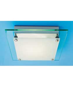 White glass with clear glass and white canopy.Drop 7.1cm.Size 25cm square.Requires 1 x 60 watt SES
