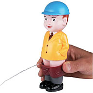 Fill the cheeky chappie with water  pull his shorts down and a stream of water flows out of  well  w