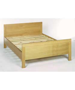 Oak veneer bed frame. Size (H)80, (W)143.6, (D)206cm. Packed flat for home assembly. Weight in
