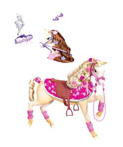 Remove the blonde horse head and tail, and replace with brunette! Includes a saddle, bridle, and bla