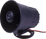 A weatherproof electronic siren which is completely self-contained. The unit has a genuinely high ou