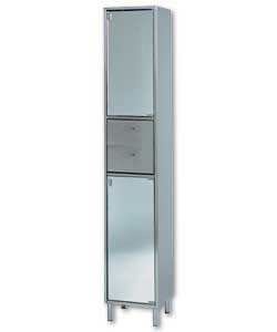 Stainless steel tall unit with 2 drawers and mirro