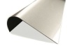 Satin stainless steel bull nose threshold plate. Length measures 915mm. Width of plate up to curve m