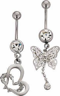 Unbranded Stainless Steel Butterfly and Heart Belly Bars -