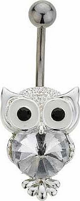 Unbranded Stainless Steel Crystal Owl Belly Bar
