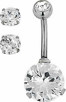 Unbranded Stainless Steel Cubic Zirconia Belly Bar and