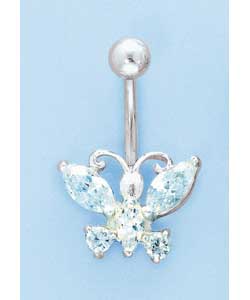 Stainless Steel Cubic Zirconia Butterfly Body Bar