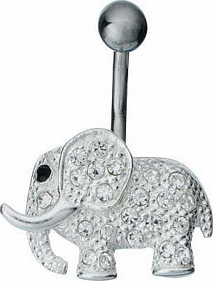 If you love the enchanting elephant species then you will fall head over heels for this gorgeous belly bar. The stainless steel piece has stunning clear stones making up the body and a striking black stone for the eye. This body bar will give you som