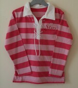 St Bernard pale pink and darker pink stipe long sleeved rugby shirt