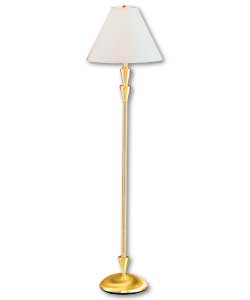 Satin brass finish with fabric shade.Height 153cm