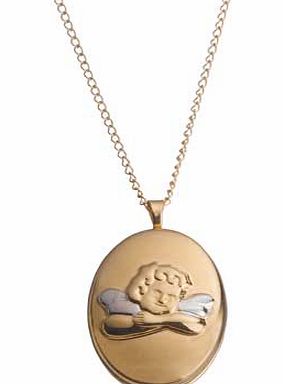 A beautiful silver and 9ct bonded gold. Guardian Angel locket pendant features the angel on the front and comes with a sterling silver chain. Sterling silver. Length of necklace 46cm/18in. Pendant size H21. W16mm. EAN: 9086520.