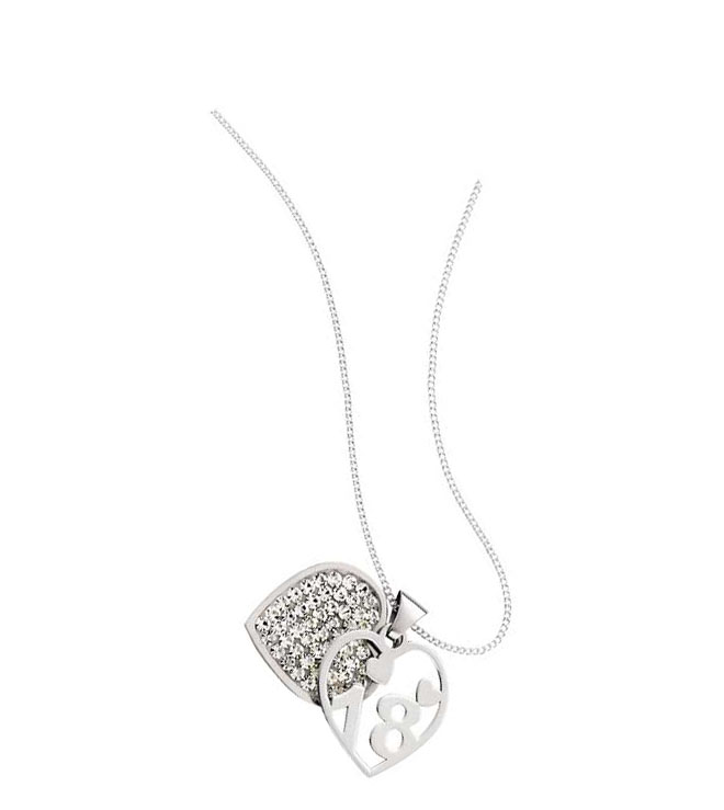 A crystal set sterling silver fine chain necklace to celebrate a special birthday. Sterling silver. Crystal set pendant. Length of necklace 46cm/18in. EAN: 2199270.