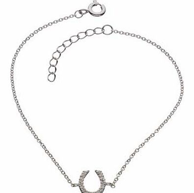 A beautiful sterling silver bracelet featuring the ever popular horseshoe set with sparkling cubic zirconia. The sparkle from the cubic zirconia horseshoe will be an instant hit and lucky too! A Great versatile piece that will look great on its own a