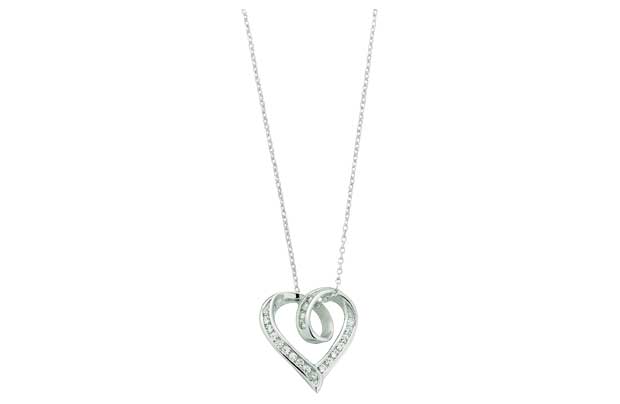 A twist heart pendant lined with cubic zirconia sits on a fine chain for a truly elegant look. Sterling silver. Cubic zirconia set pendant. Length of necklace 46cm/18in. EAN: 2194220.