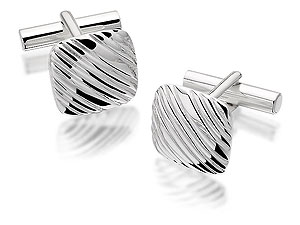 Unbranded Sterling-Silver-Diagonal-Stripe-Square-Cufflinks-014606
