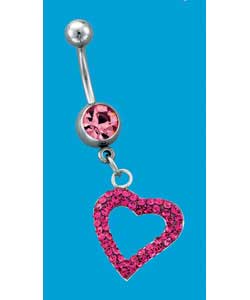Sterling Silver Pink Crystal Heart Drop Body Bar