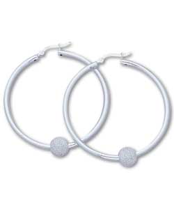Sterling Silver Plain Polished Hoops with Moondust Ball
