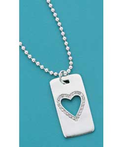 Sterling Silver Stone Set Cut Out Heart Dog Tag Pendant