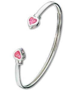 Sterling Silver Torque with Pink Cubic Zirconia Heart Bangle