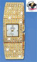 OVER 65% OFF. Wide gold plated bracelet watch part set with clear stones. Integral watch with