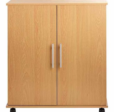 This 2 door storage cupboard in beech effect offers smart office storage and a great value price. Mounted on castors so you can easily move it to where you want. Wood effect cupboard. 2 doors in total. 1 fixed shelf. Mounted on wheels. Wall fixing re