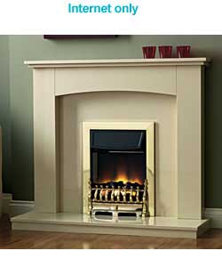 Marfil micro marble surround with inset brass effect electric fire.Spinner flame effect with coal fu
