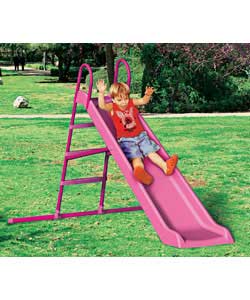 Straight slide with injection-moulded polypropylene chute and powder coated steel frame.Weight restr